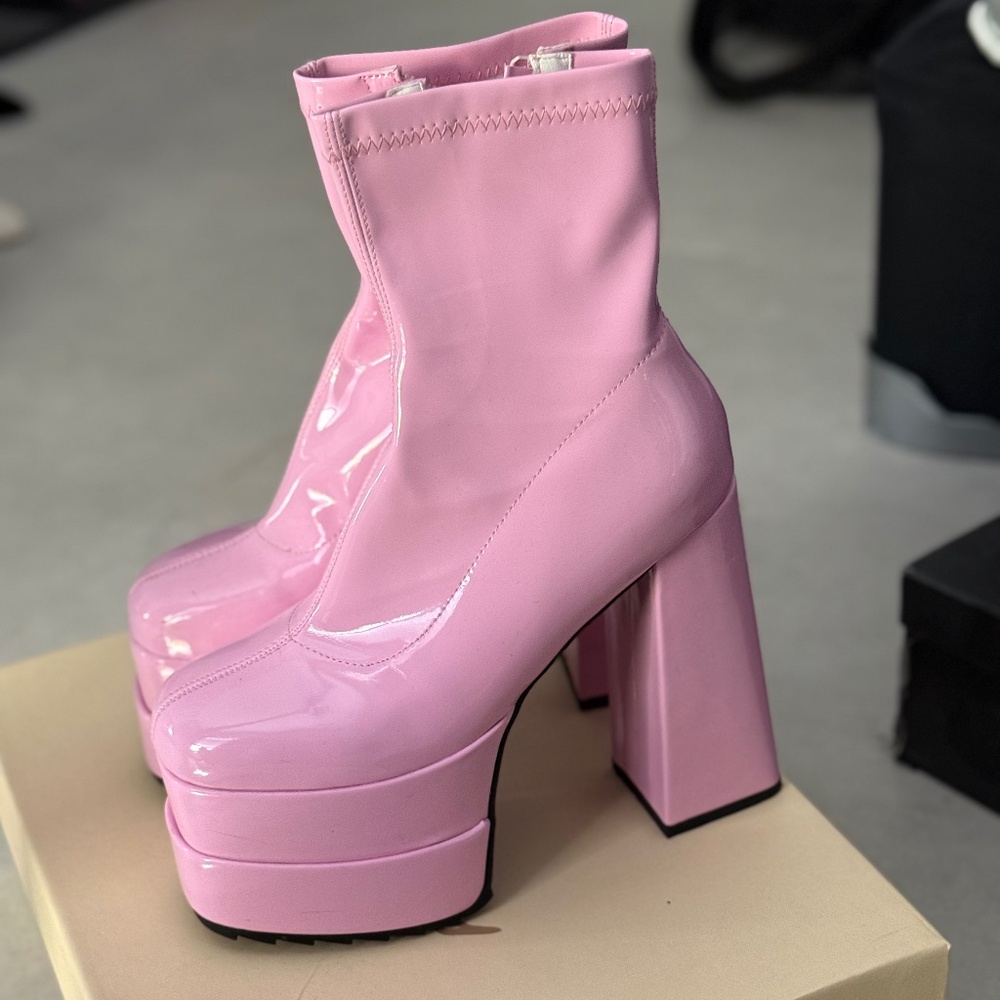 Pink Patent Platform Boots